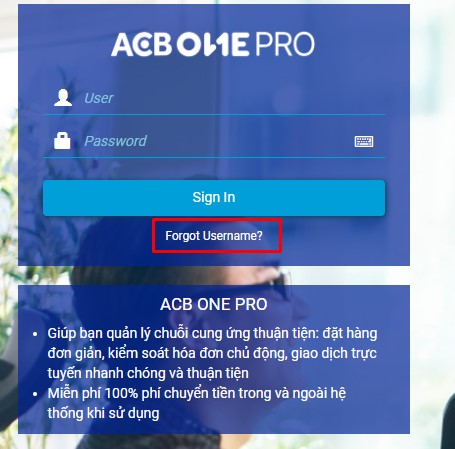 Cách lấy lại mật khẩu ACB One Pro khi quên