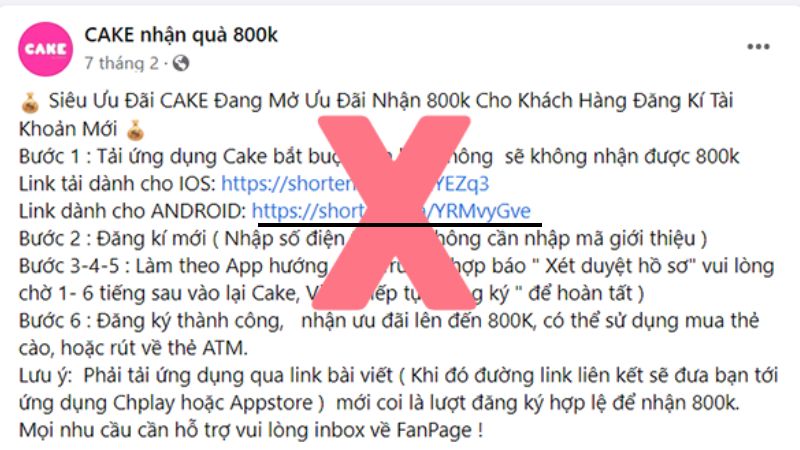 đăng ký app cake nhận 800k